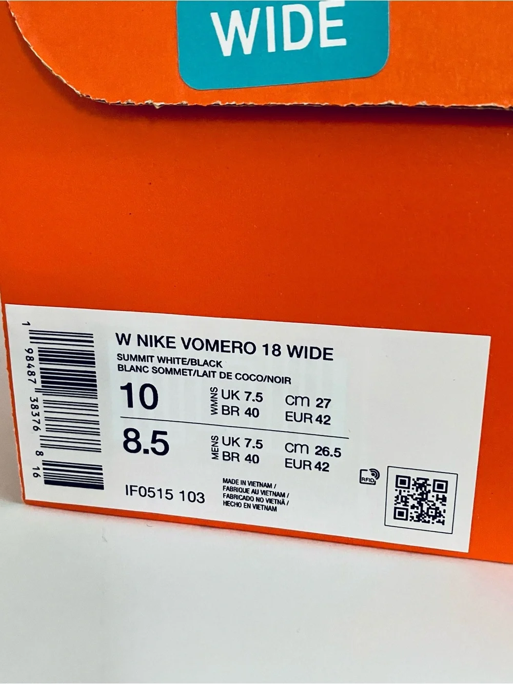 New NIKE VOMERO WOMEN'S ROAD RUNNING SHOES 10 Wide, White/Coconut Milk/Blk $124